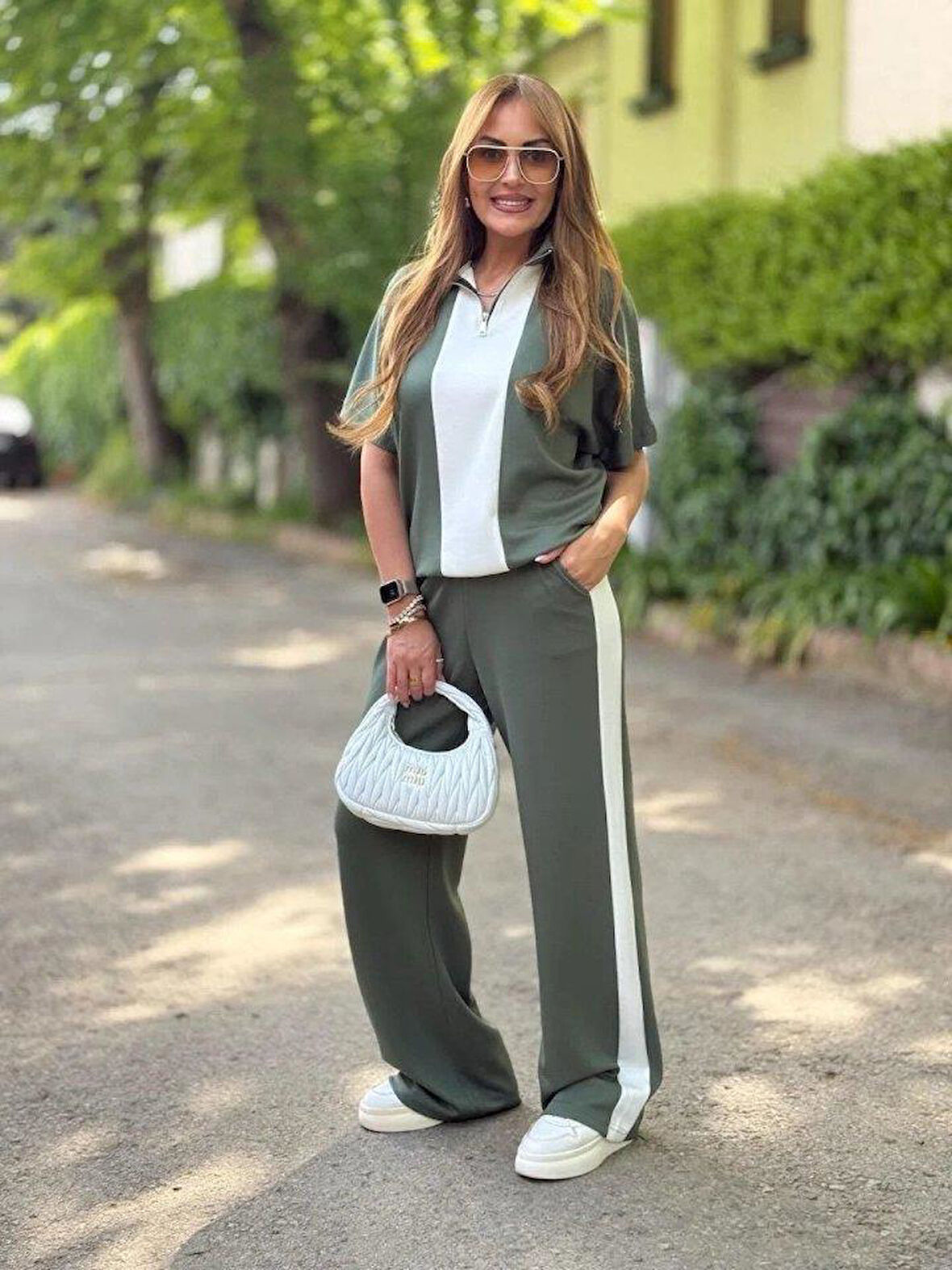 Kadın Modal Kumaş Yakası Fermuarlı şerit Detaylı Takım