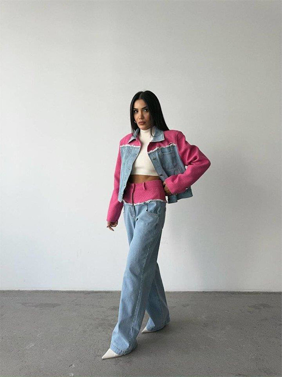 PARÇALI KOT CEKET - PANTOLON TAKIM - Fuşya