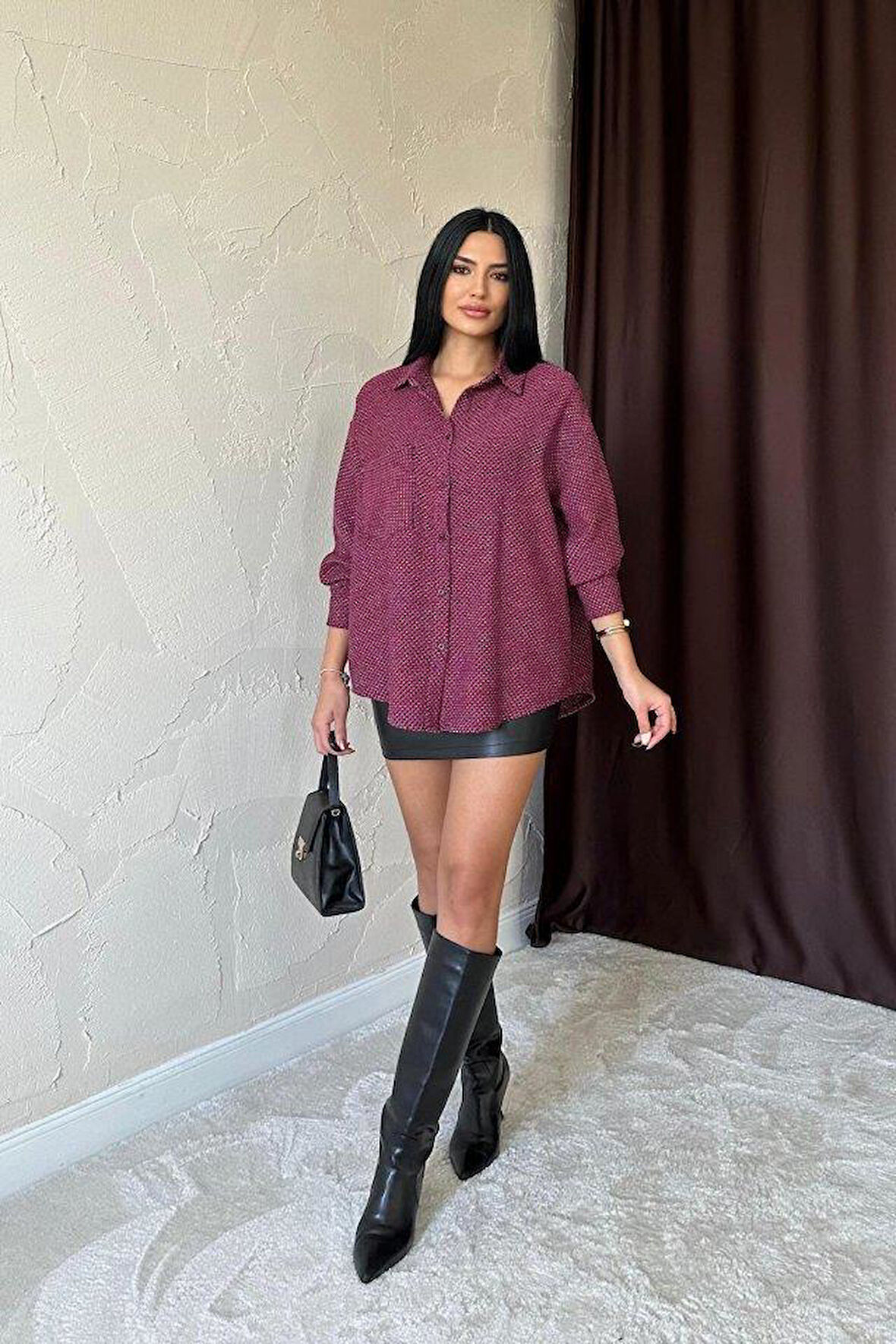 Fuşya Işıltılı Gömlek