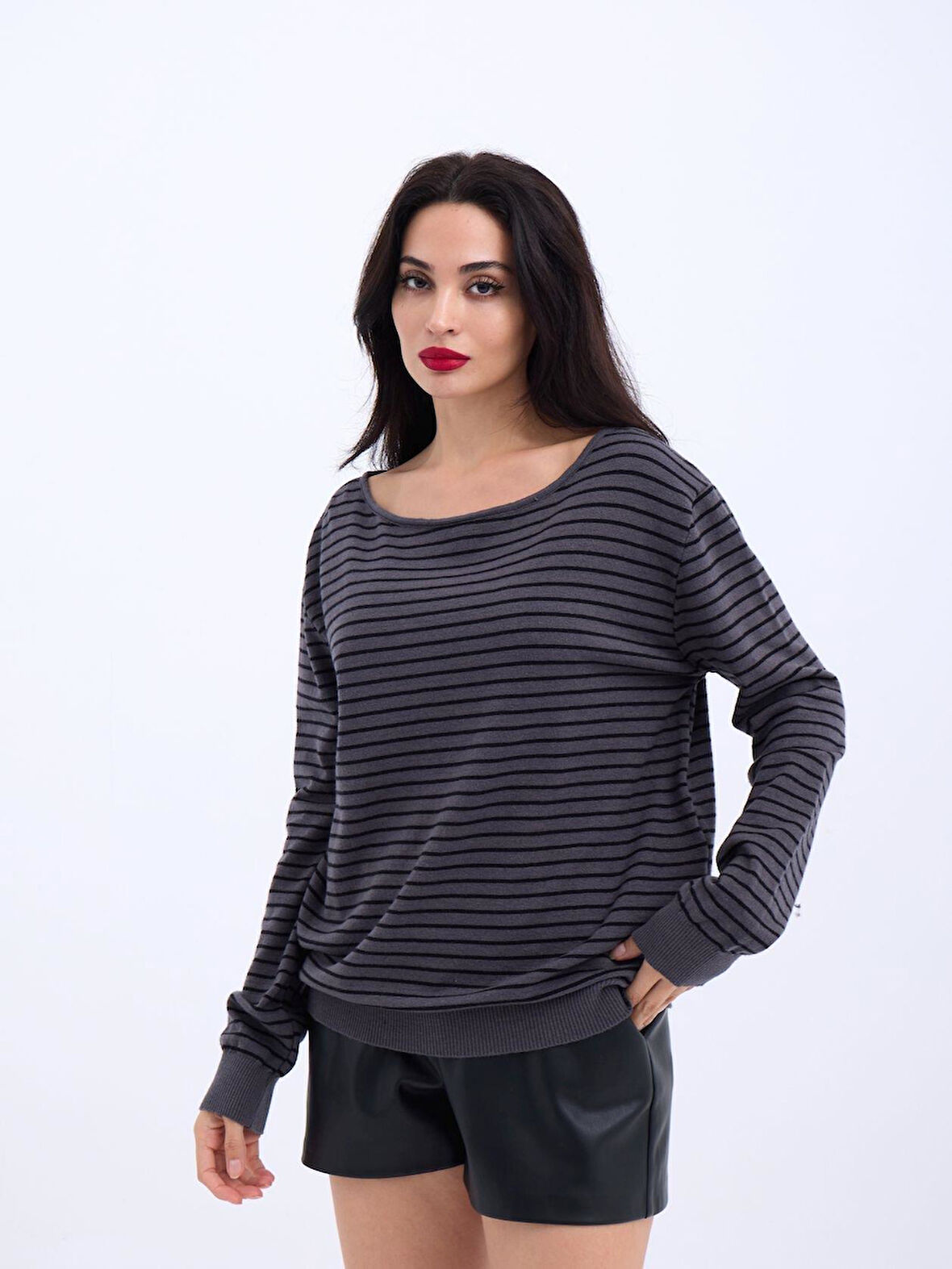 4215 TRİKO ÇİZGİLİ SALAŞ KAZAK-ANTRASİT-SİYAH