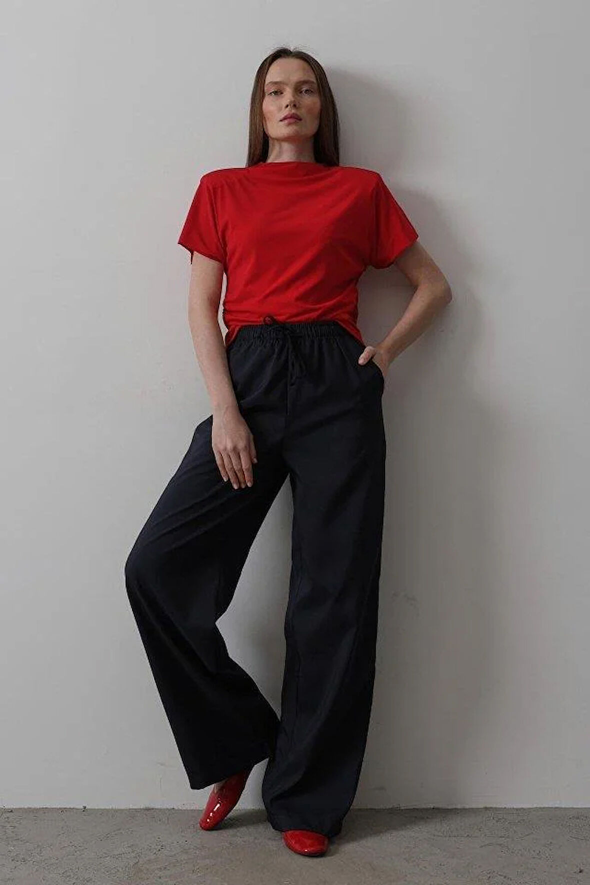 Beli Lastikli Bol Paça Pantolon - Lacivert