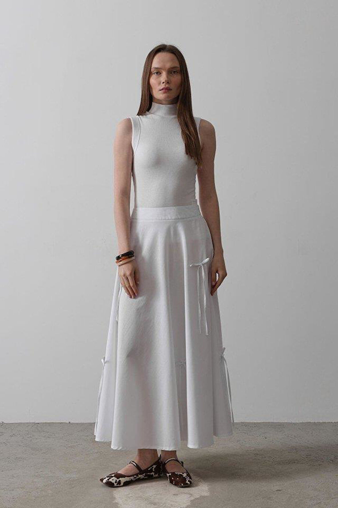 Fiyonk Kloş Etek - Beyaz