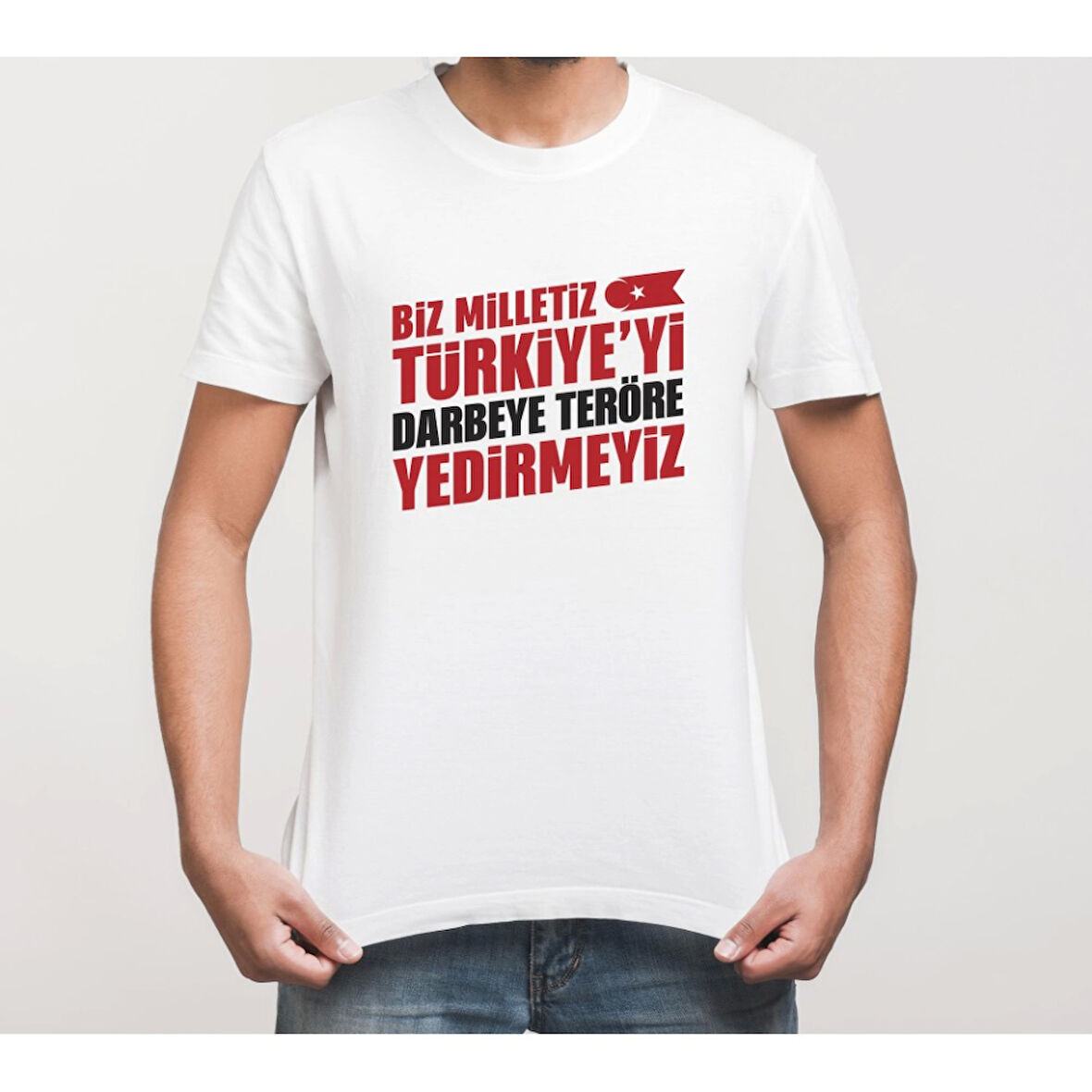15 Temmuza Özel Tasarım YEDİRMEYİZ Baskılı T-shirt - Beyaz
