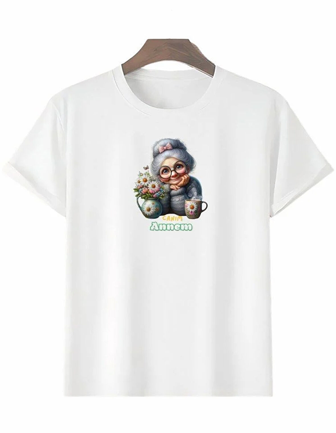 Anneler Gününe Özel Tasarım Canım Annem Baskılı T-shirt - Beyaz