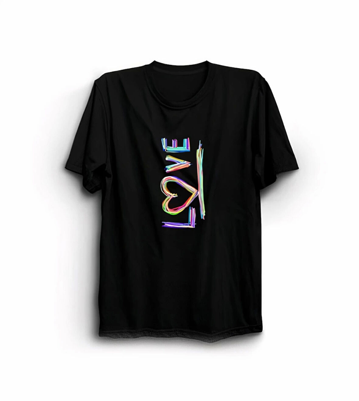 Sevgililer Günü İçin Özel Tasarım Love Baskılı T-shirt - Siyah