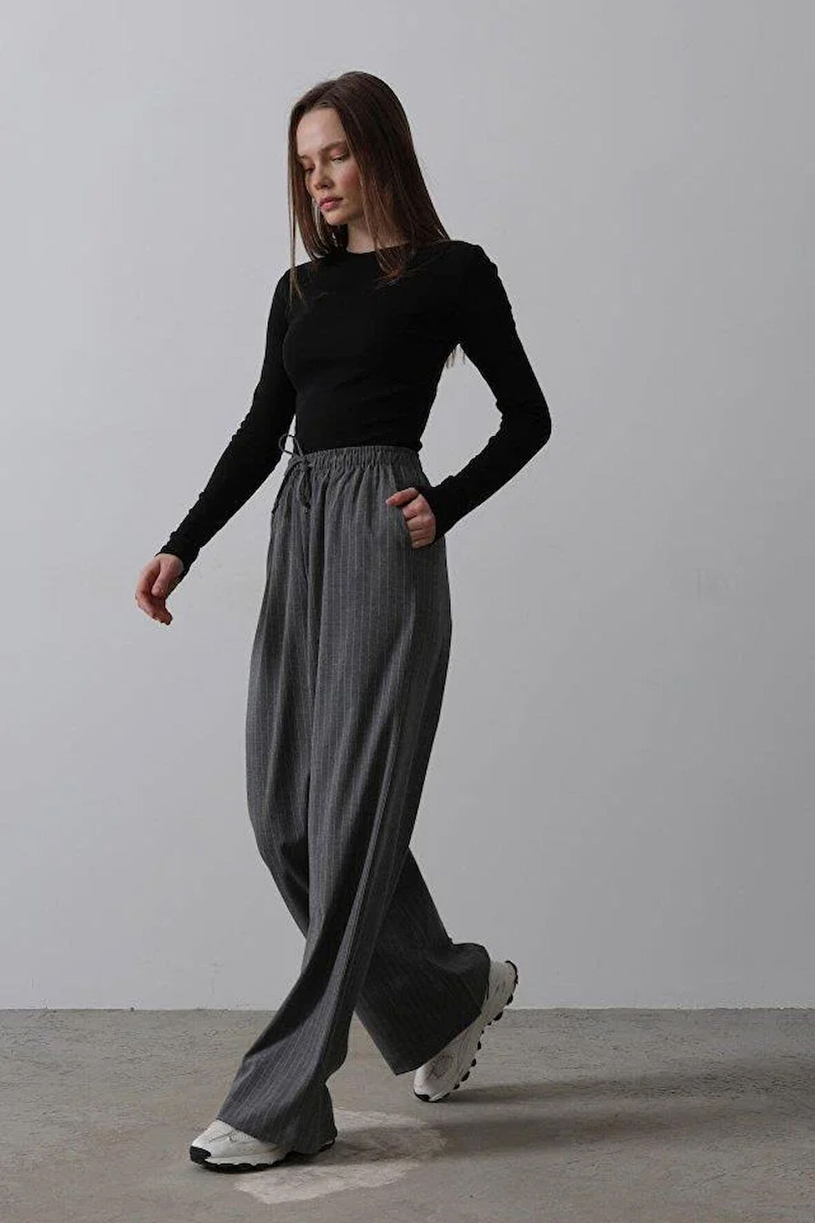 Beli Lastikli Bol Paça Pantolon - Antrasit