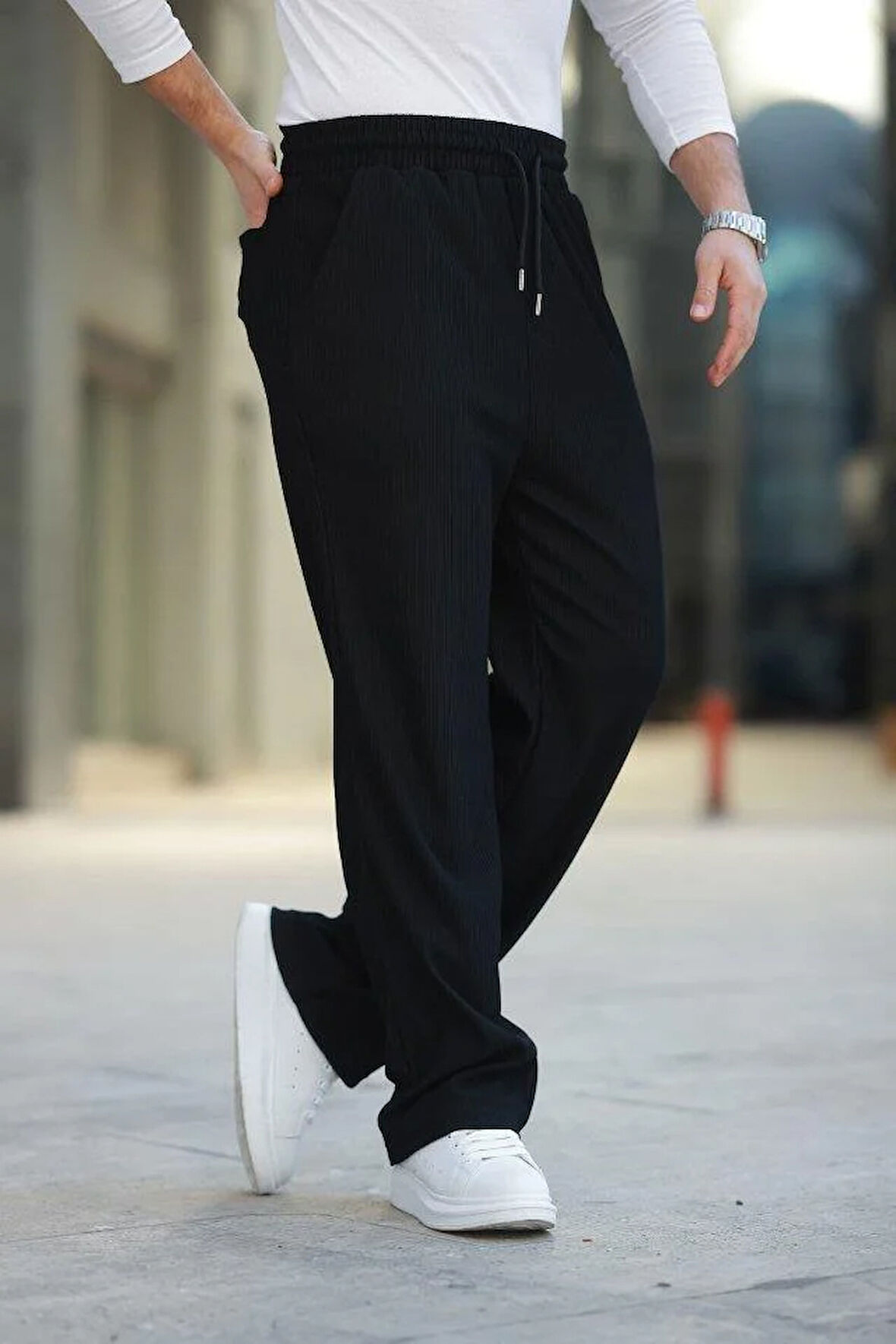 Erkek Bağcıklı Pileli Baggy Pantolon