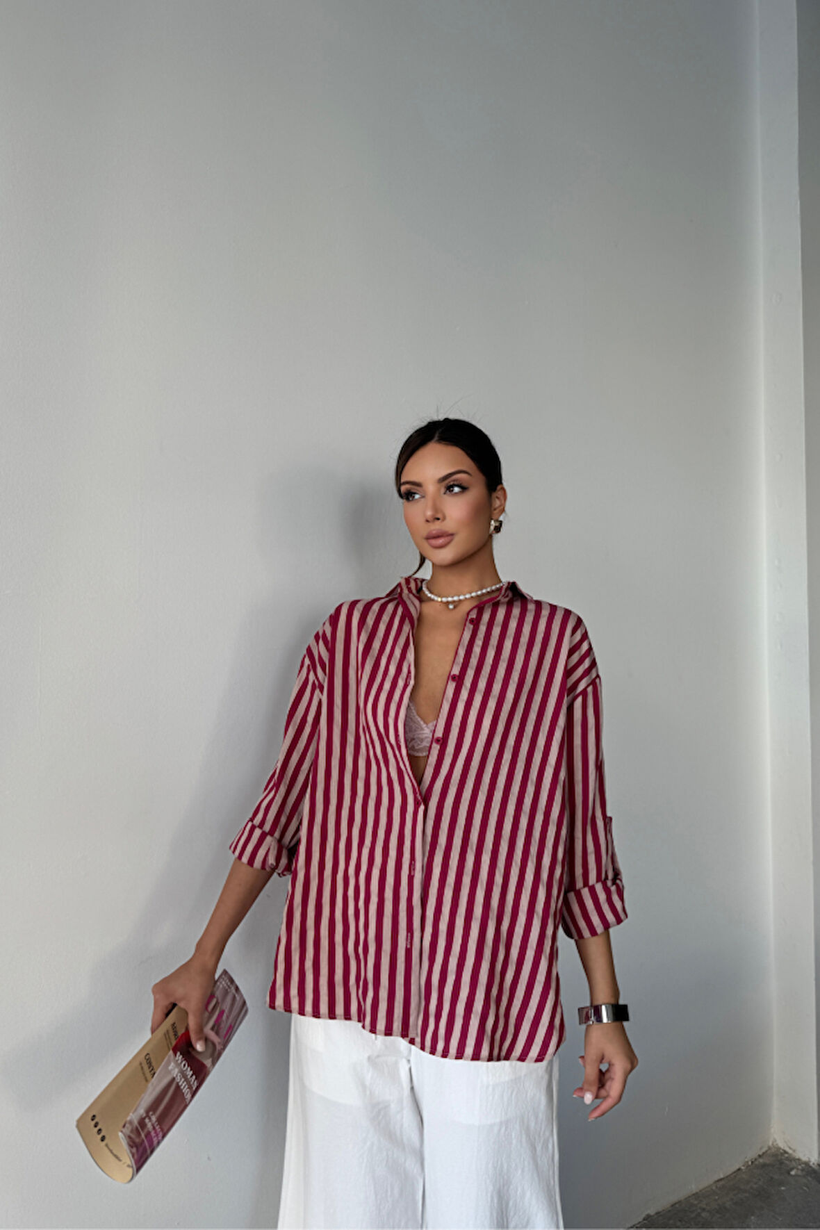 ÇİZGİLİ GÖMLEKKETEN - Bordo