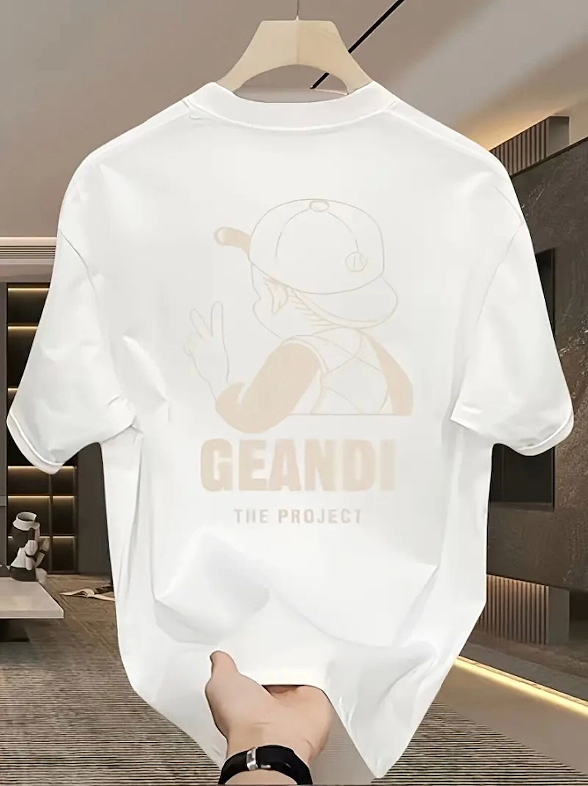 Geniş Kesim Pamuklu Tişört - GANDHI The Project Baskılı, Beyaz, Rahat Kesim, Kısa Kollu, Günlük Kıyafet, Her Gün Giyilebilecek Tişört- Beyaz