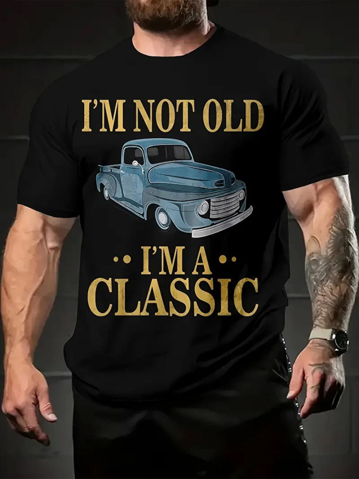 Baskılı Oversize Bisiklet Yaka T-shirt - Siyah