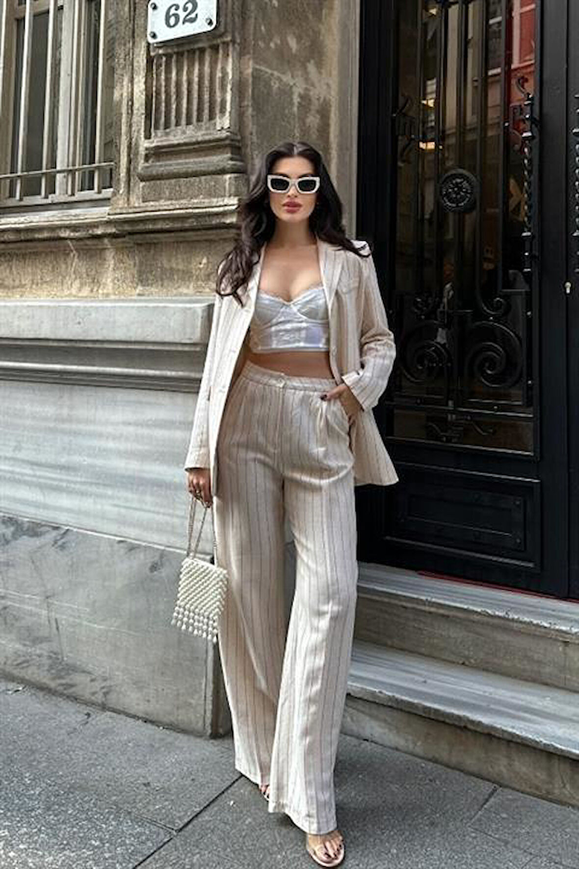 Çizgili Keten Takım 9425-22