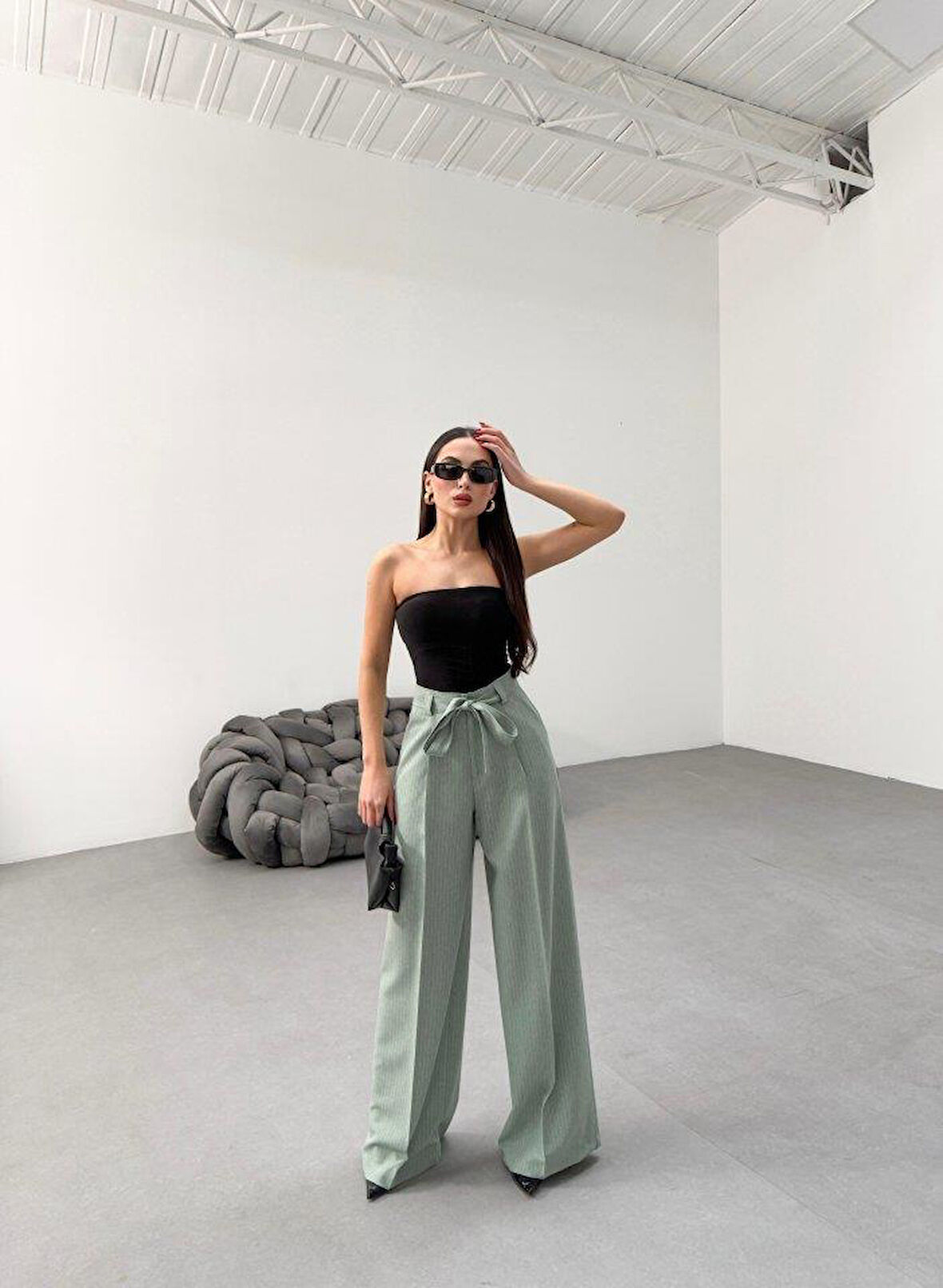 Sante Çi̇zgi̇li̇ Bel Kuşakli Palazzo Pantolon