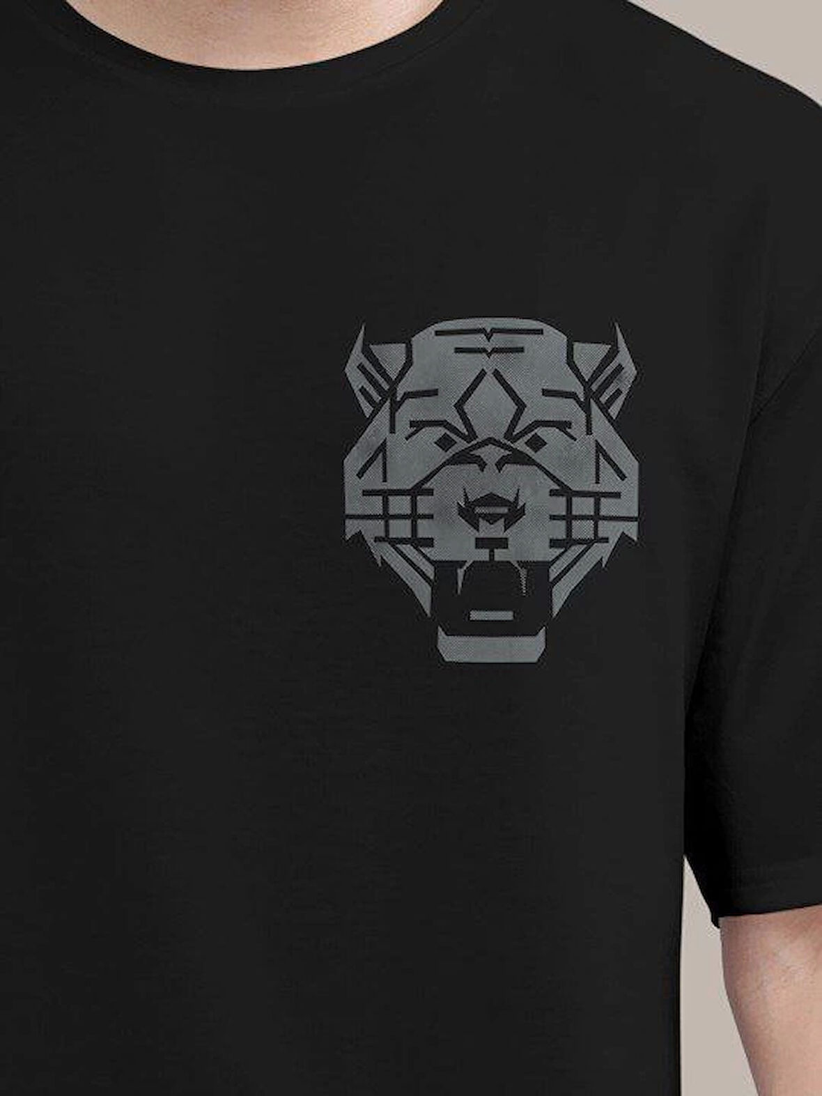 Erkek Baskılı Oversize T-shirt - Siyah