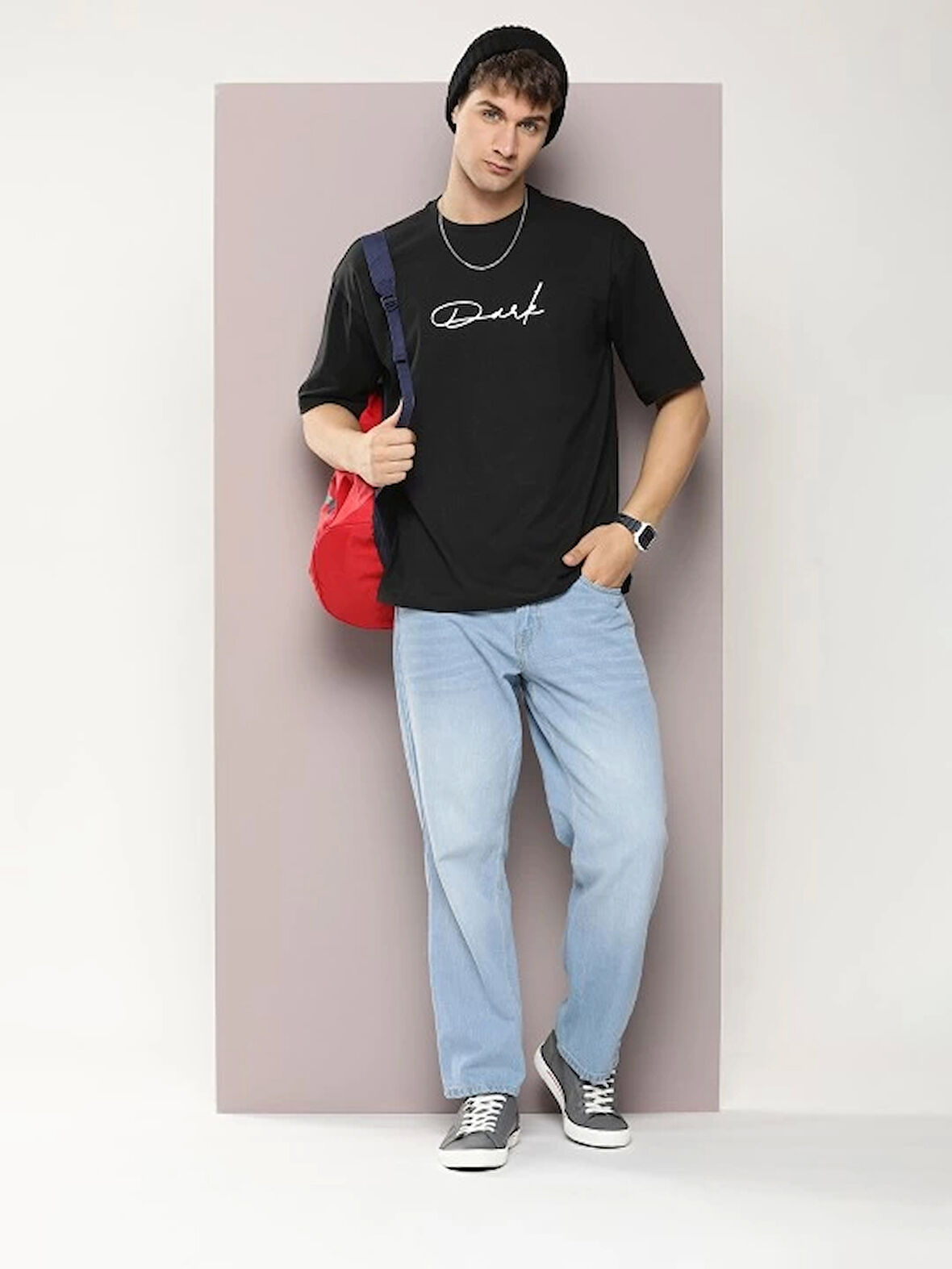 Erkek Baskılı Oversize T-shirt - Siyah