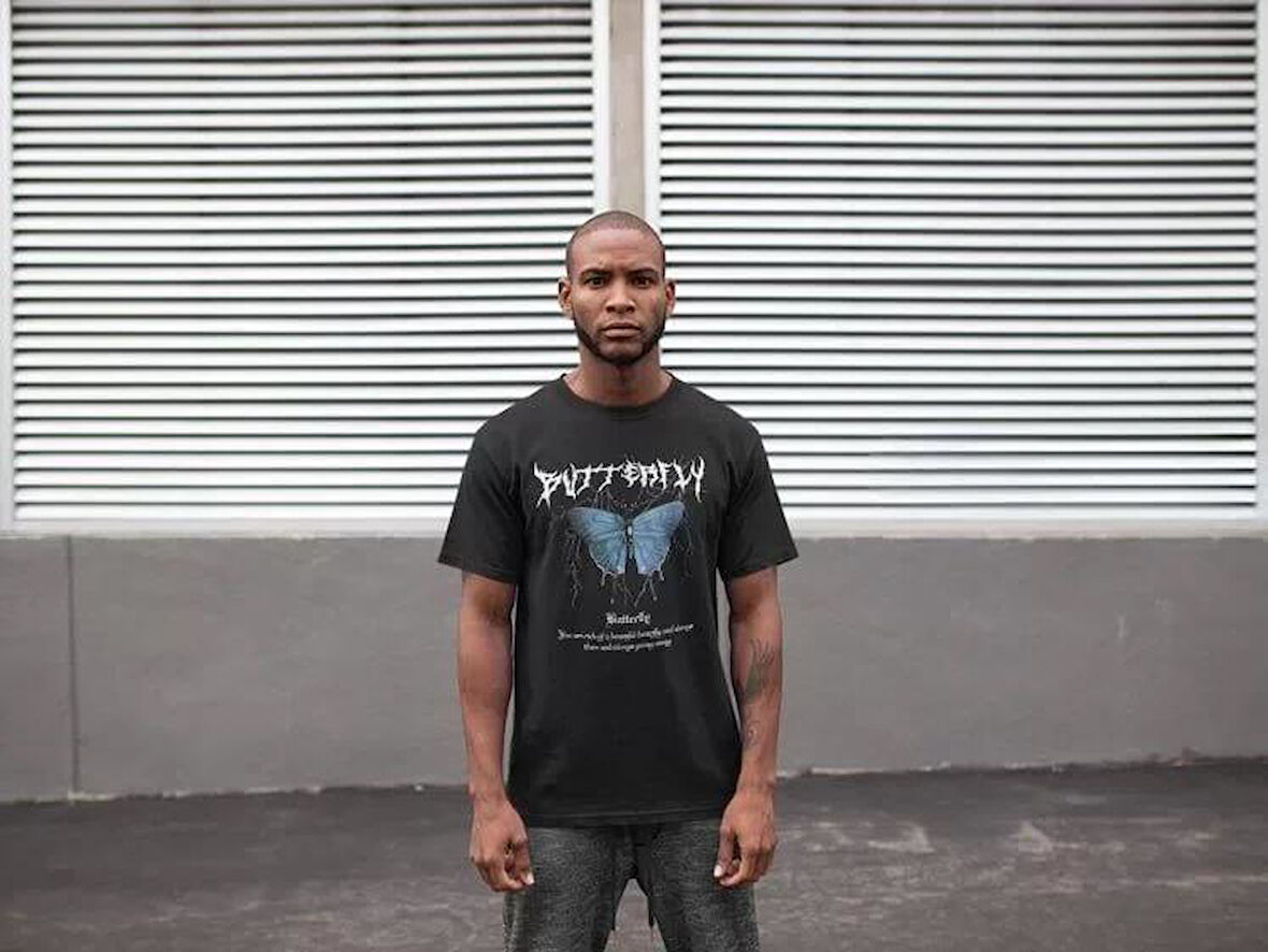 Unisex Bisiklet Yaka Baskılı Oversize T-Shirt - Siyah