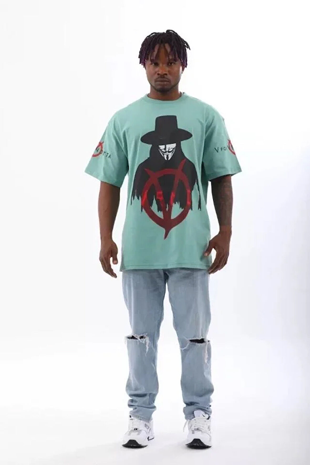 Unisex Oversize Baskılı Bisiklet Yaka T-Shirt - Mint Yeşili