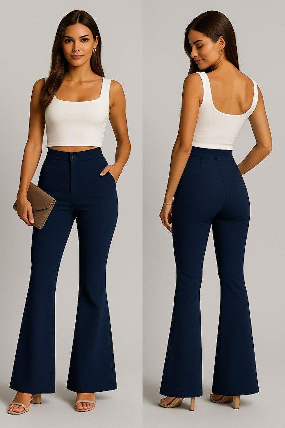 Kadın Yüksel Bel Ispanyol Paça Pantolon