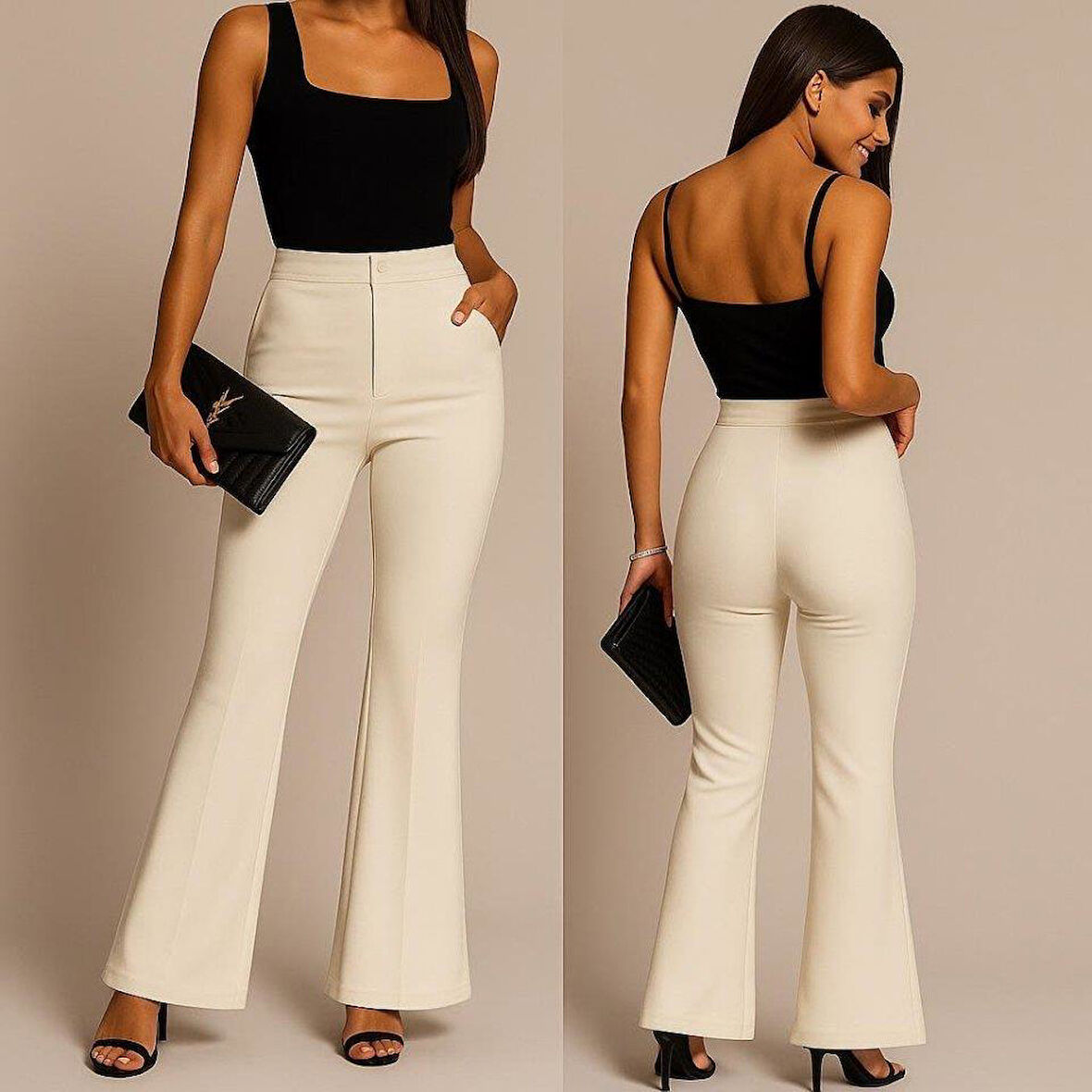 Kadın Yüksel Bel Ispanyol Paça Pantolon