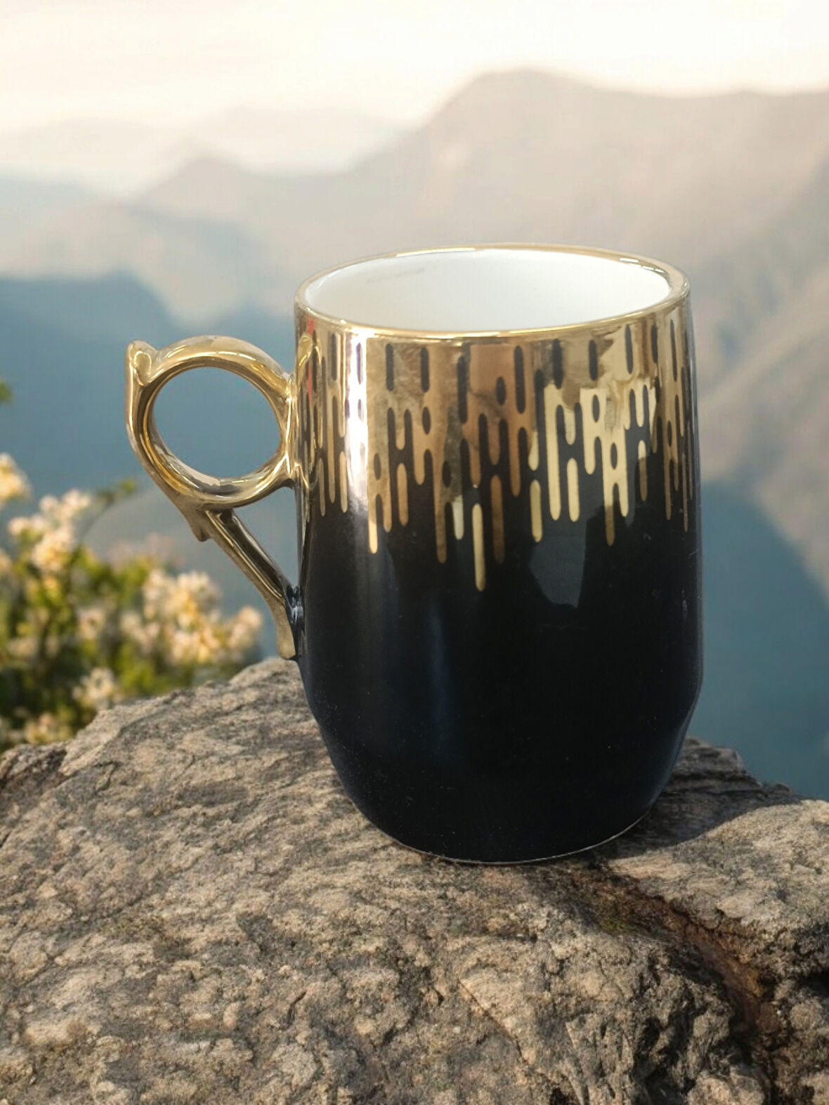 Acar Gold kulplu çizgili kupa acr012155 siyah
