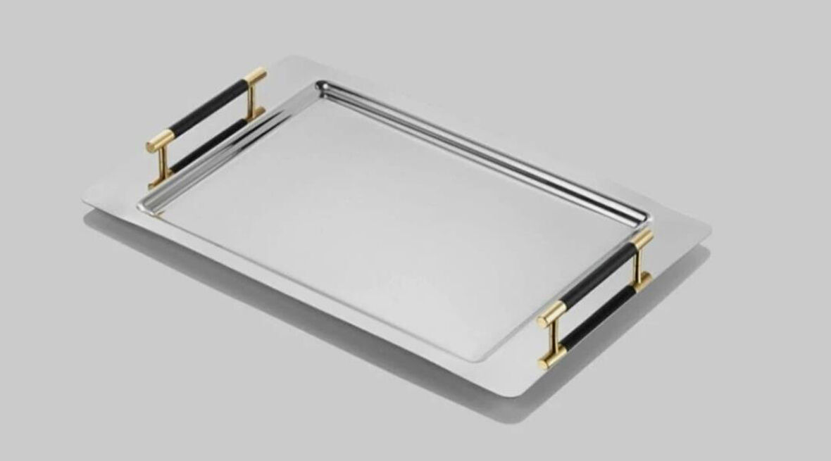 DefneSare ela black gold cay tepsisi paslanmaz çelik 