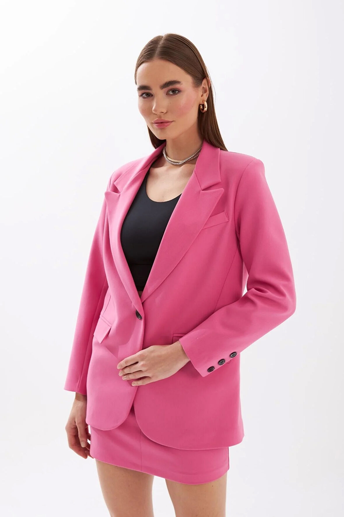 Oversize Blazer Jacket Pembe