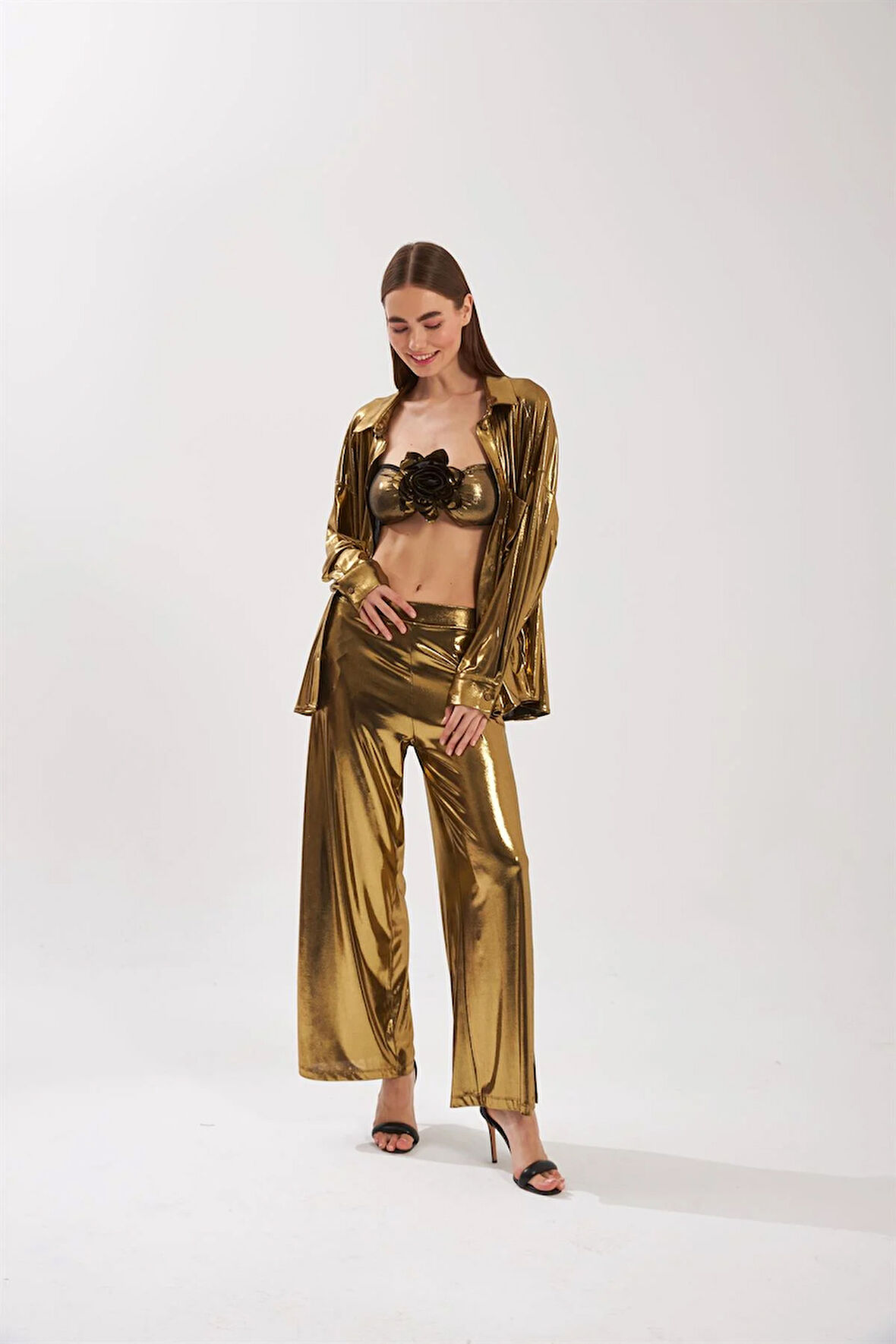Nok Shinny Serisi Bol Kesim Pantolon Gold