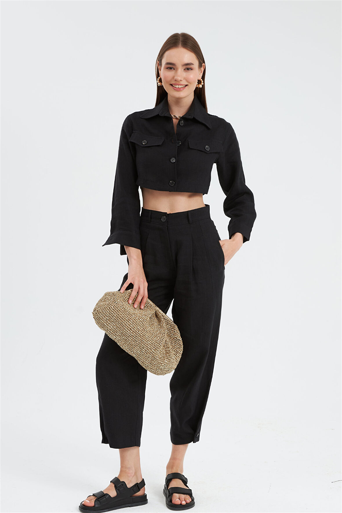 Cool Mode Serisi %100 Keten Pantolon Siyah