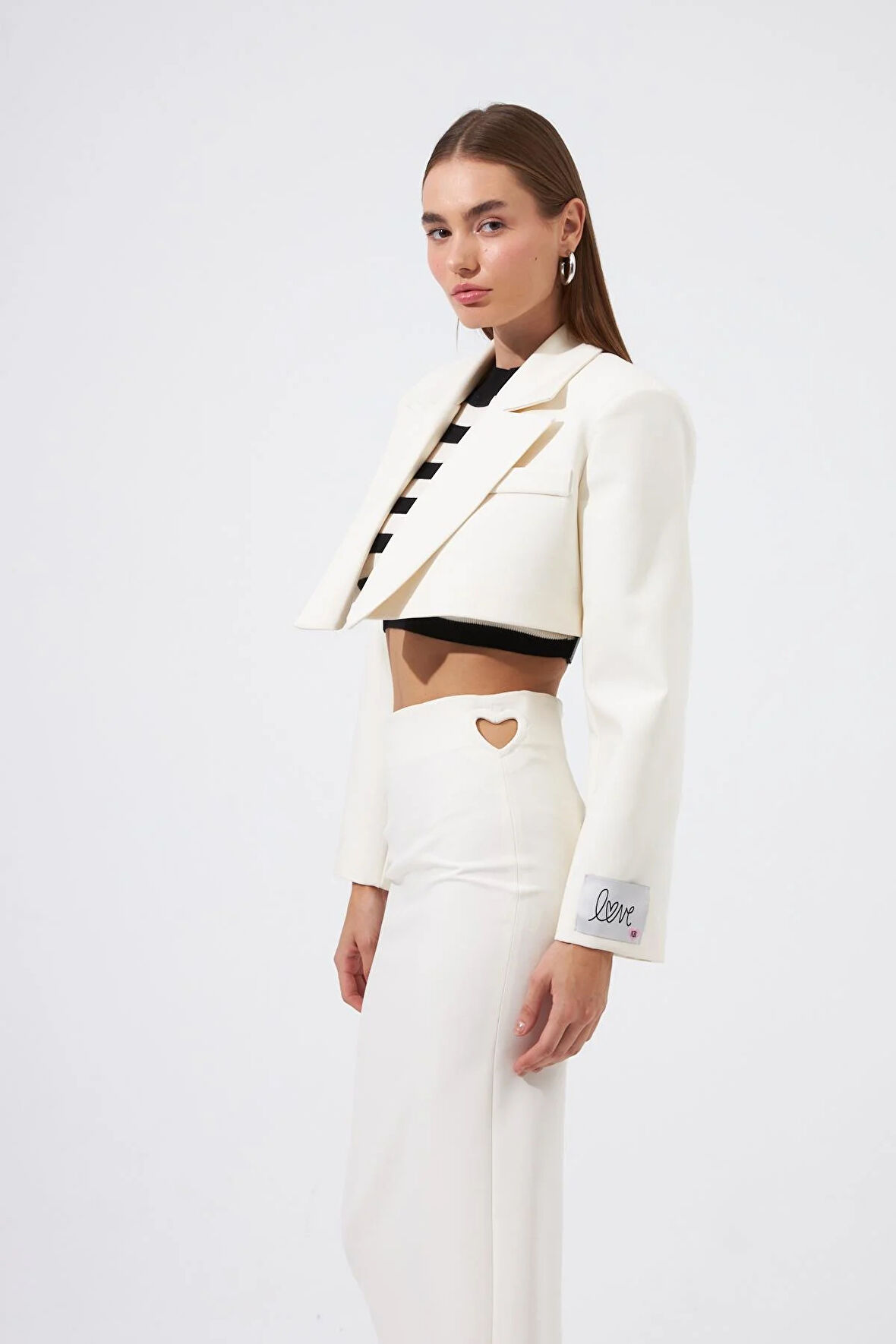 Love Serisi Bel Detaylı Maxi Boy Etek Beyaz