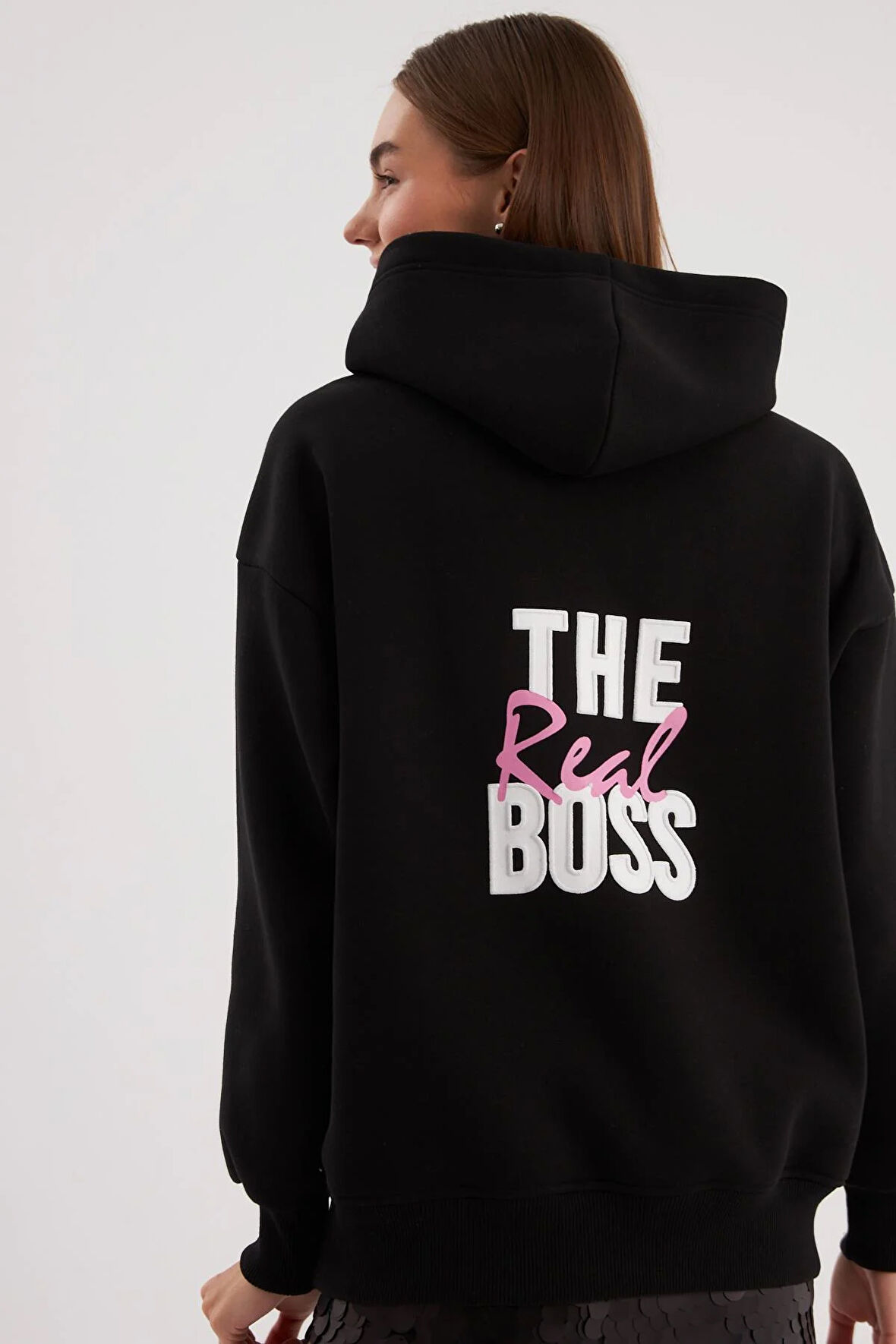 The Real Boss Sloganlı Couple Unisex Sweatshirt Siyah