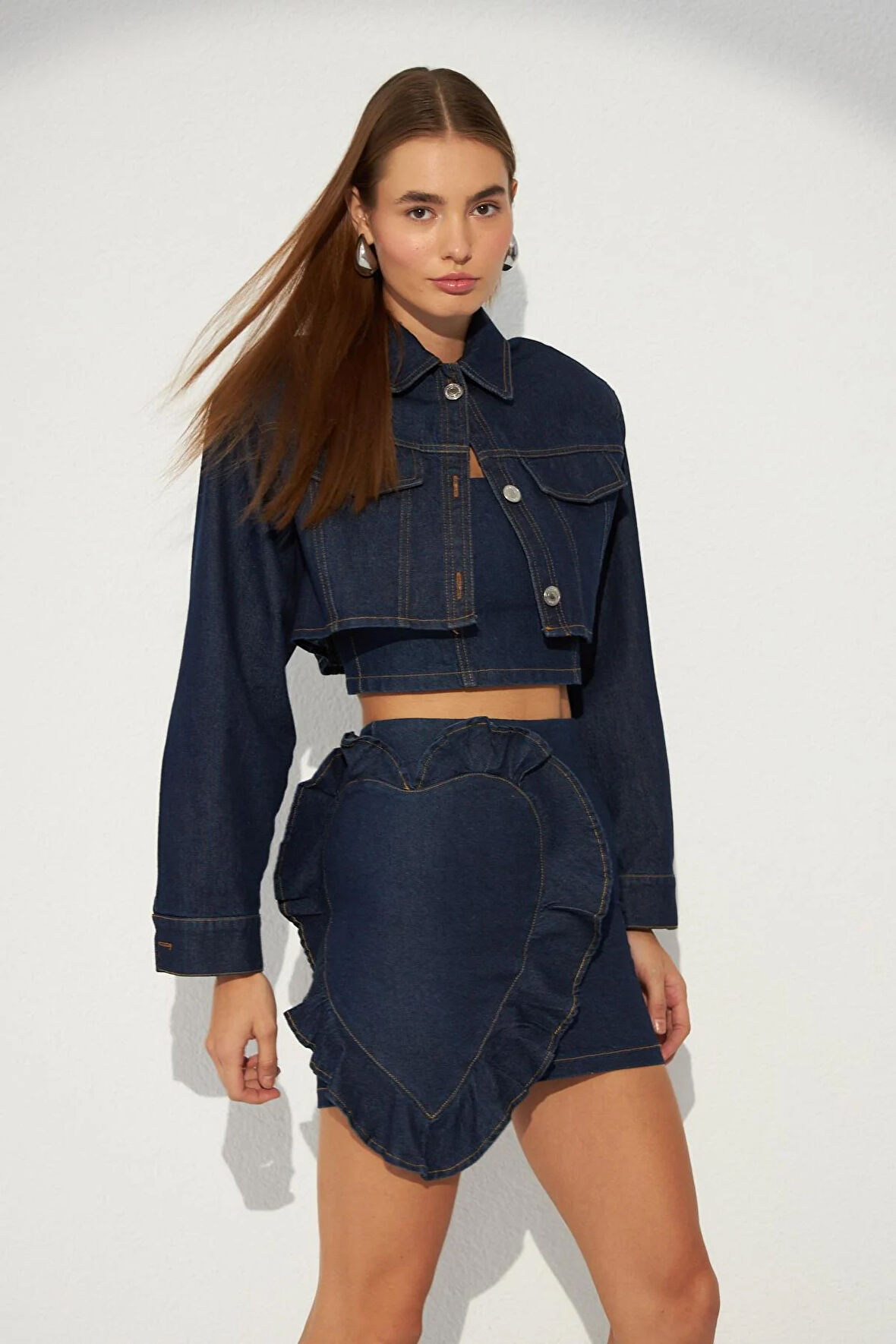 Nok Denim Serisi Love Mini Etek Mavi