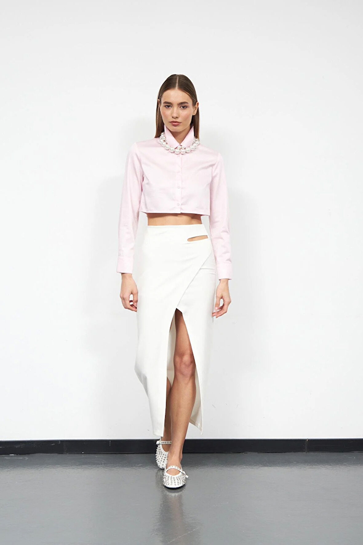 Star Serisi Maxi Boy Asimetrik Etek Beyaz