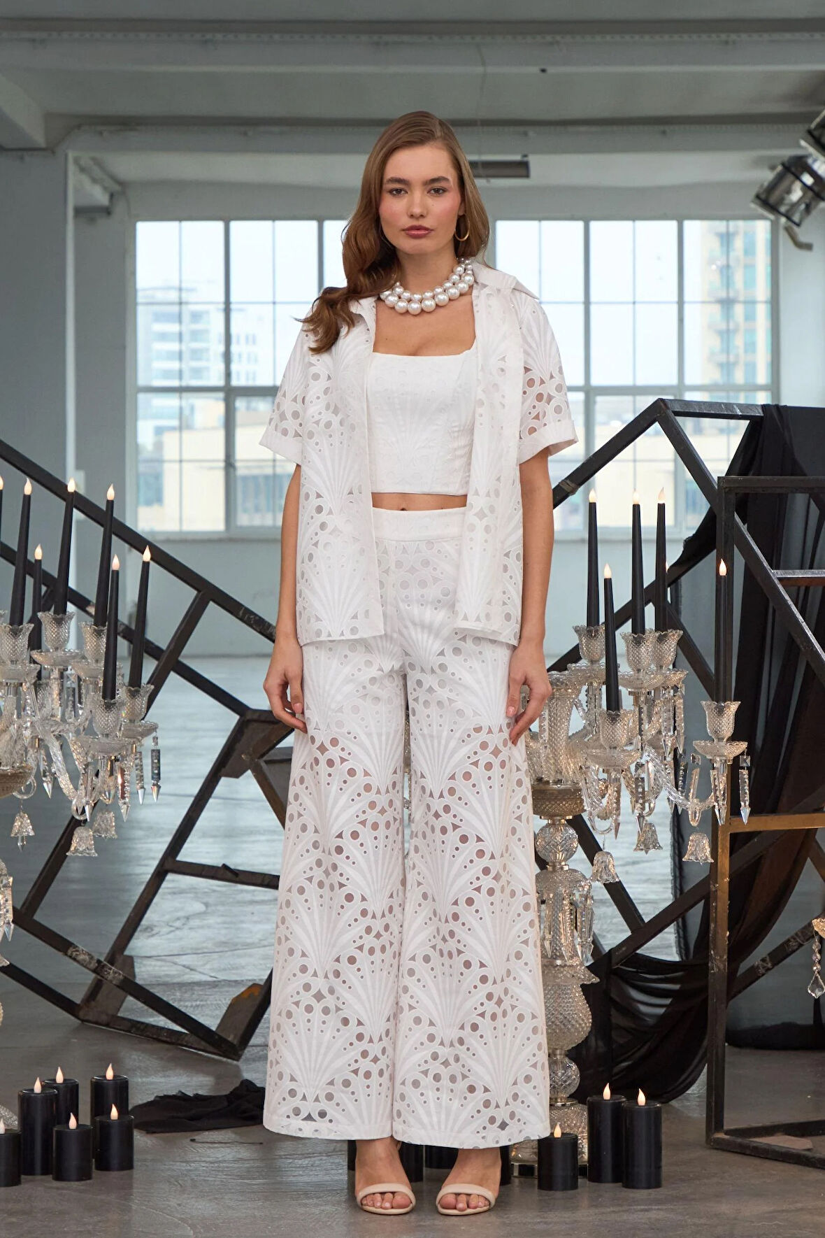 Shell Patterned Pants Beyaz