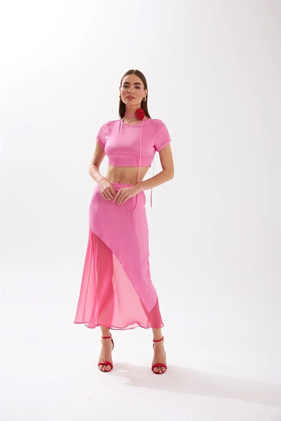 Nok Cute Serisi Transparan Detaylı Saten Etek Pembe
