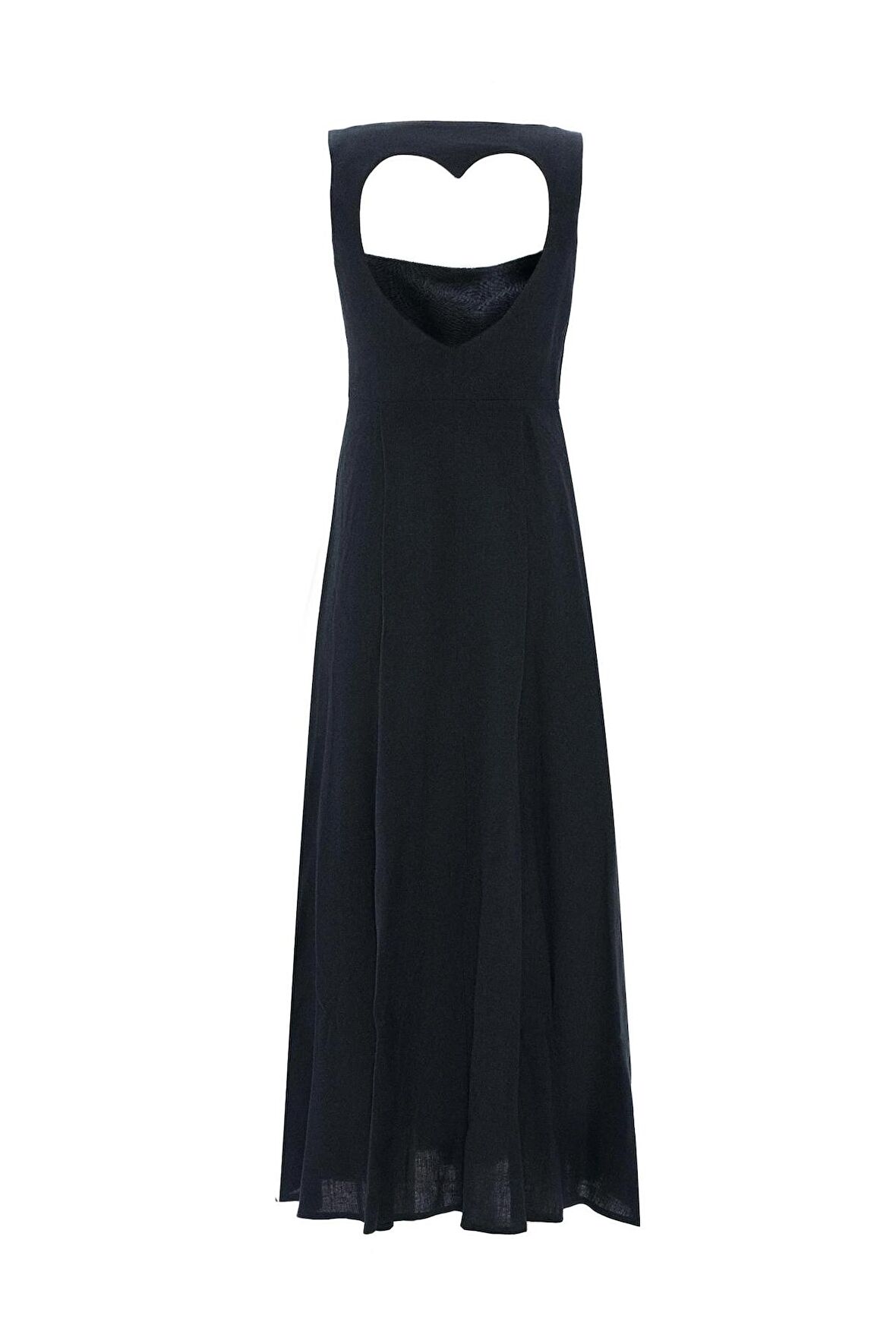 %100 Linen Love Shaped Maxi Dress Siyah