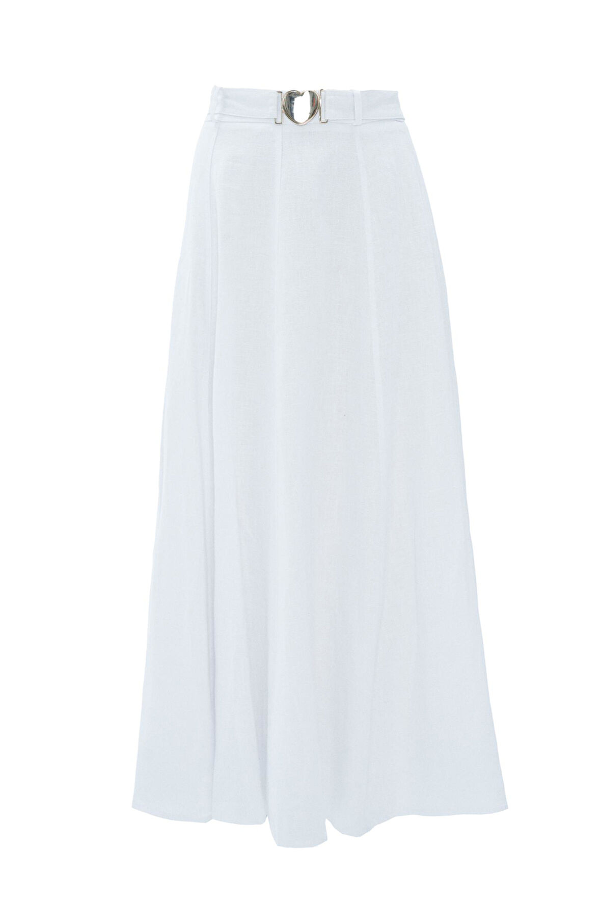 %100 Keten Maxi Boy Heidi Etek Beyaz