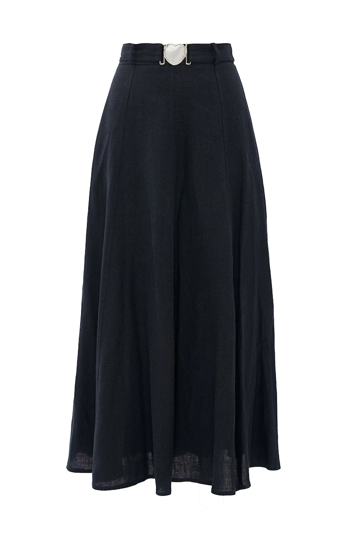 %100 Keten Maxi Boy Heidi Etek Siyah