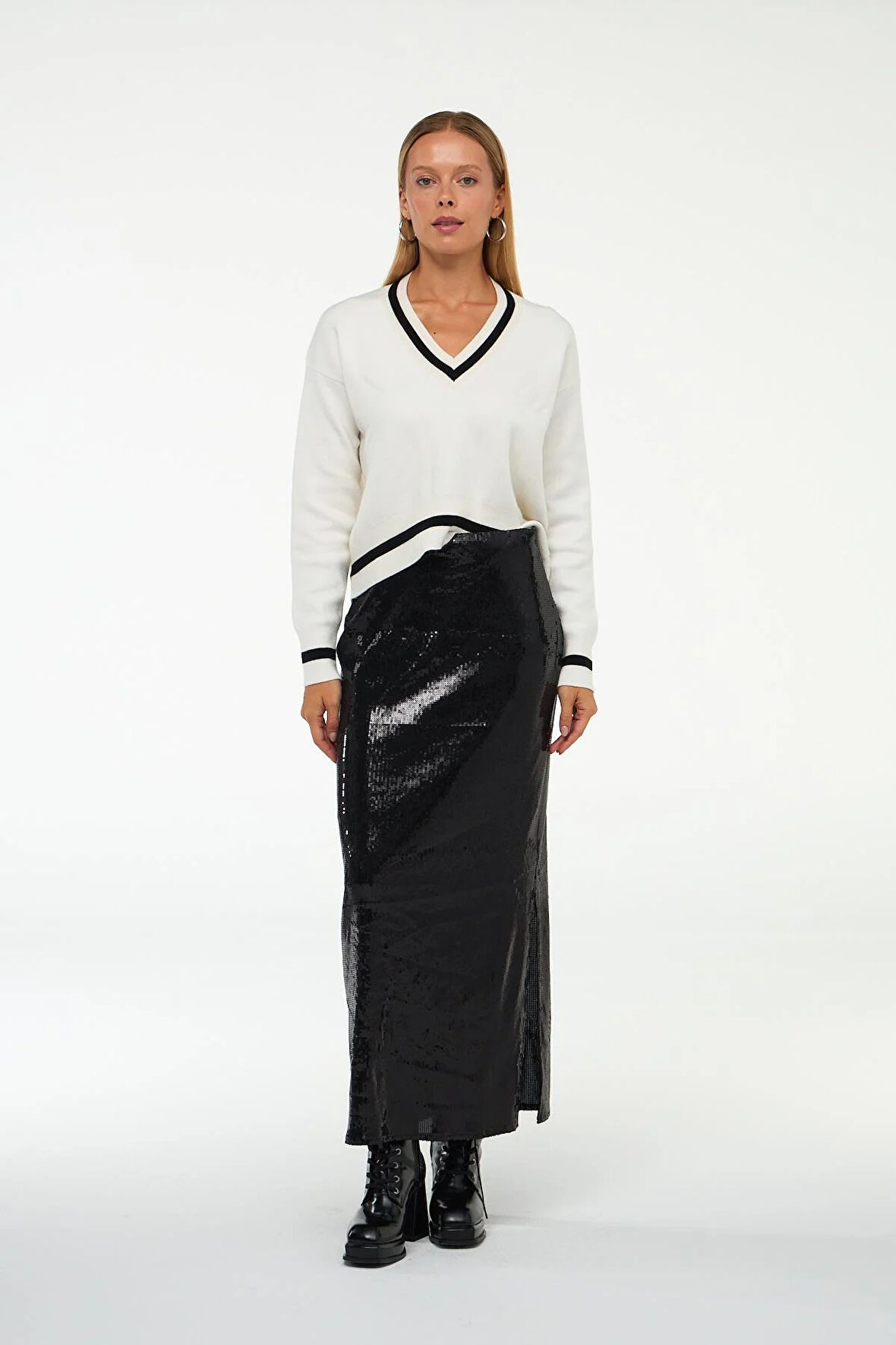 Premier Amour Payetli Maxi Boy Etek Siyah