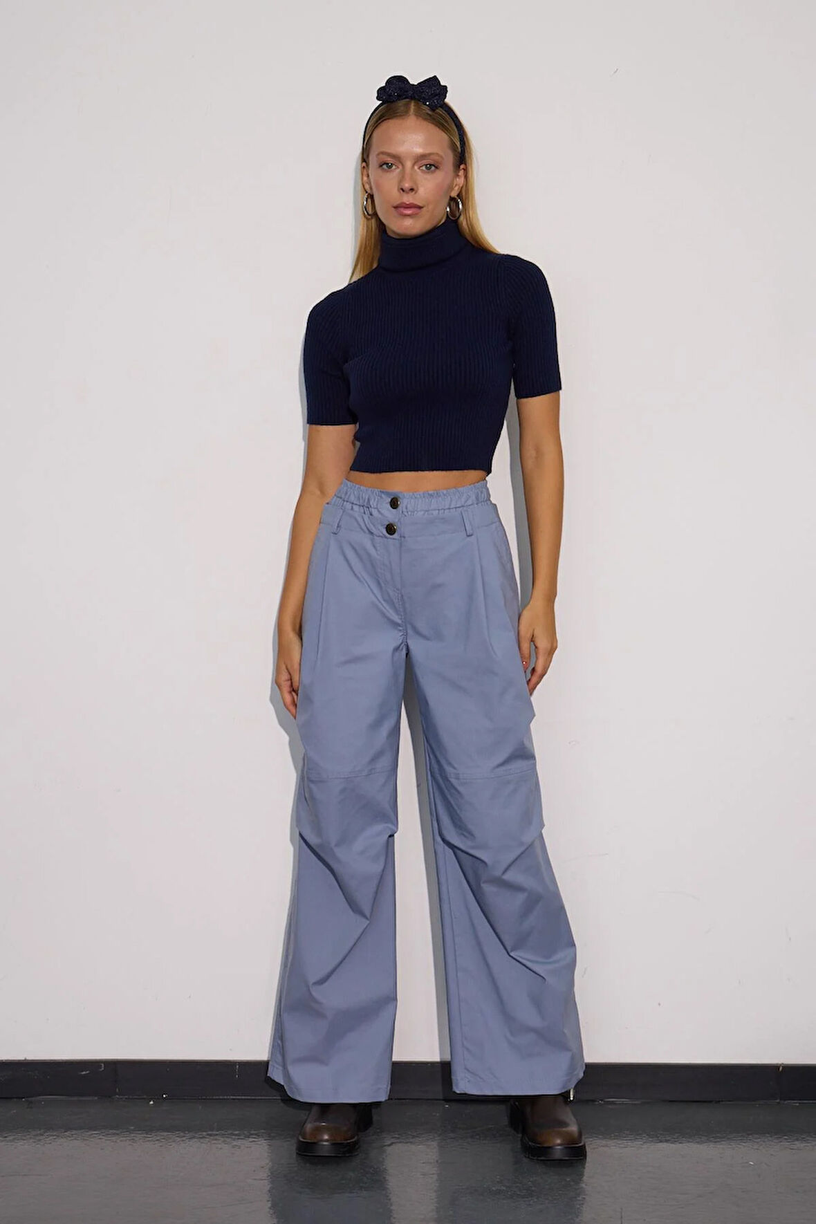 Urban Luxe Bel Detaylı Bol Pantolon İNDİGO