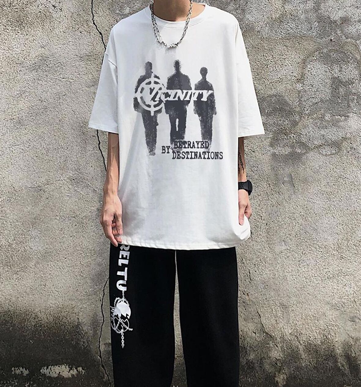 Vicinity Baskılı Beyaz Unisex Oversize T-shirt