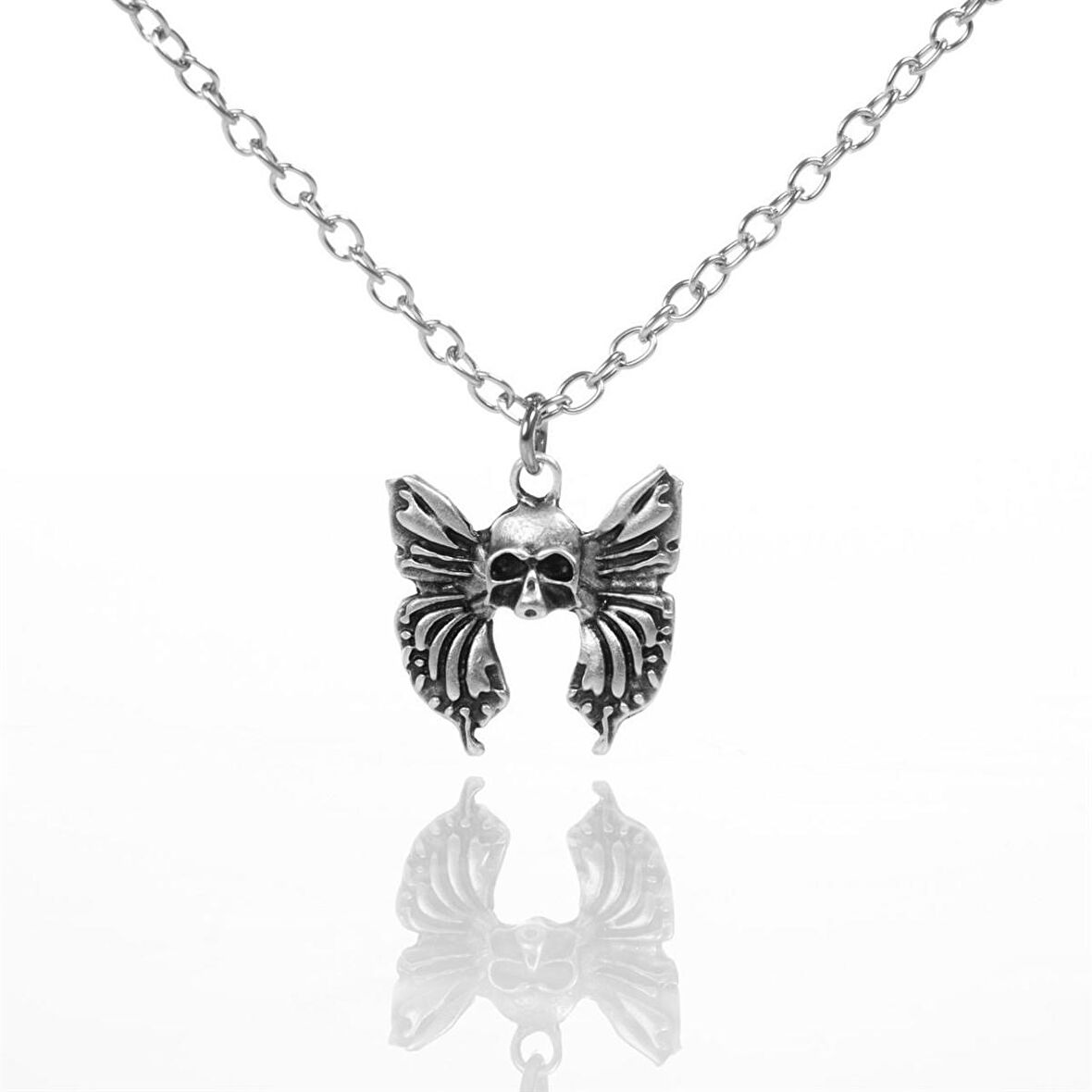 Skull and Butterfly Necklace Kolye