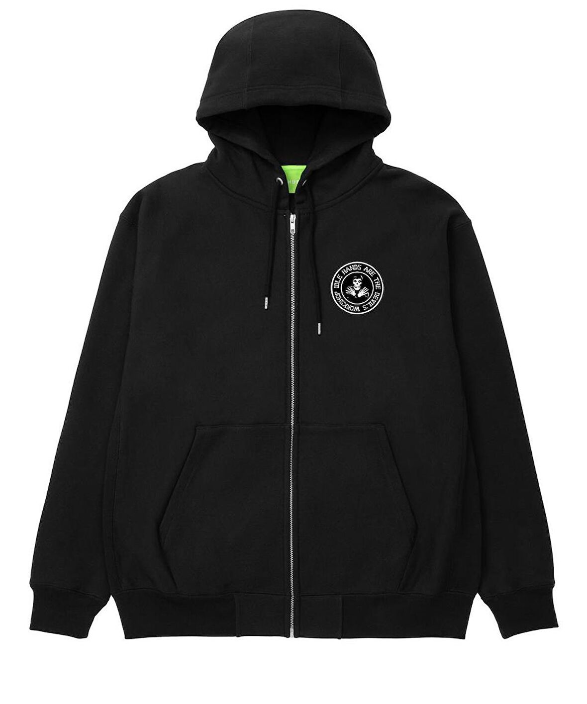 Devil Skull Baskılı Oversize Fermuarlı Siyah Unisex Kapüşonlu Hırka