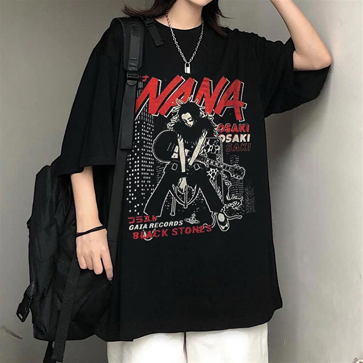 Nana Baskılı Siyah Unisex Oversize T-shirt