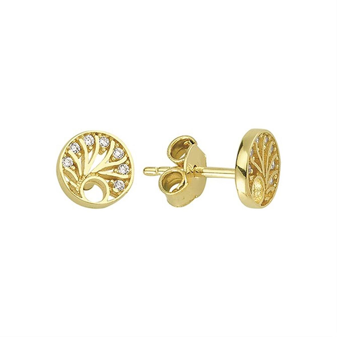 14 Ayar Yuvarlak Taşlı Altın Küpe 1,06 gr