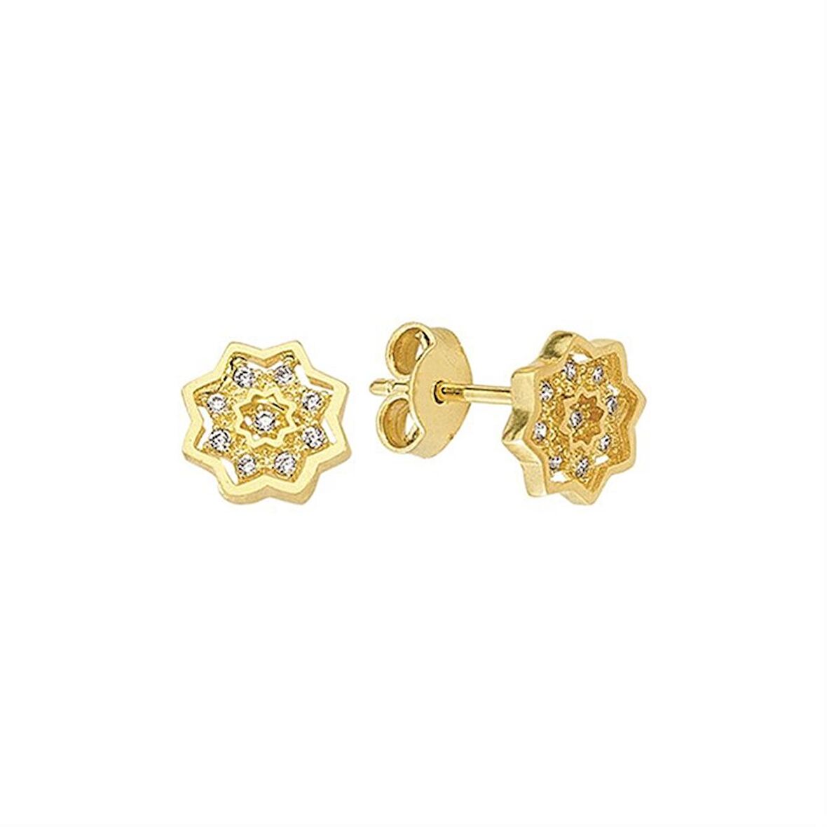 14 Ayar Taşlı Yıldız Altın Küpe 1,43 gr
