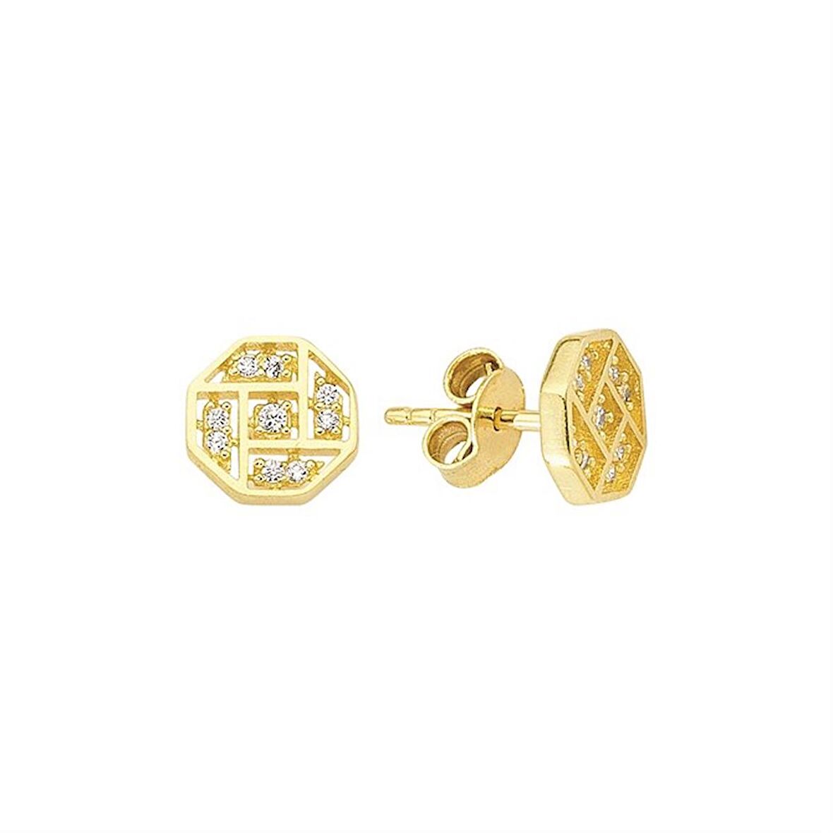 14 Ayar Taşlı Geometrik Altın Küpe 1,28 gr