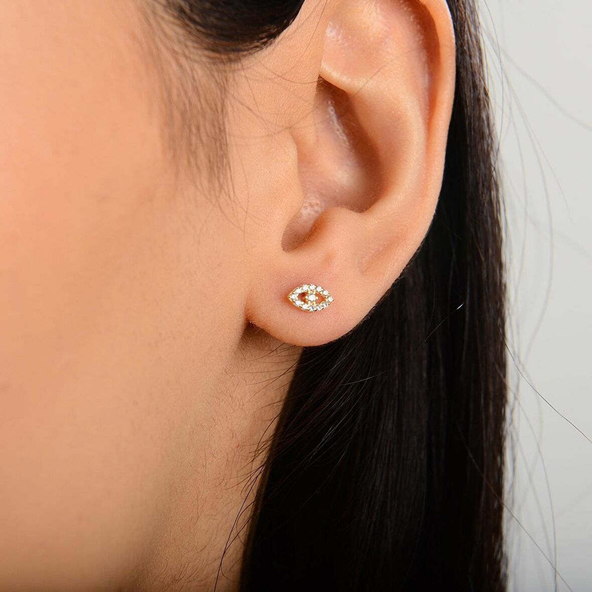 14 Ayar Taşlı Altın Göz Şans Küpe 0,85 gr