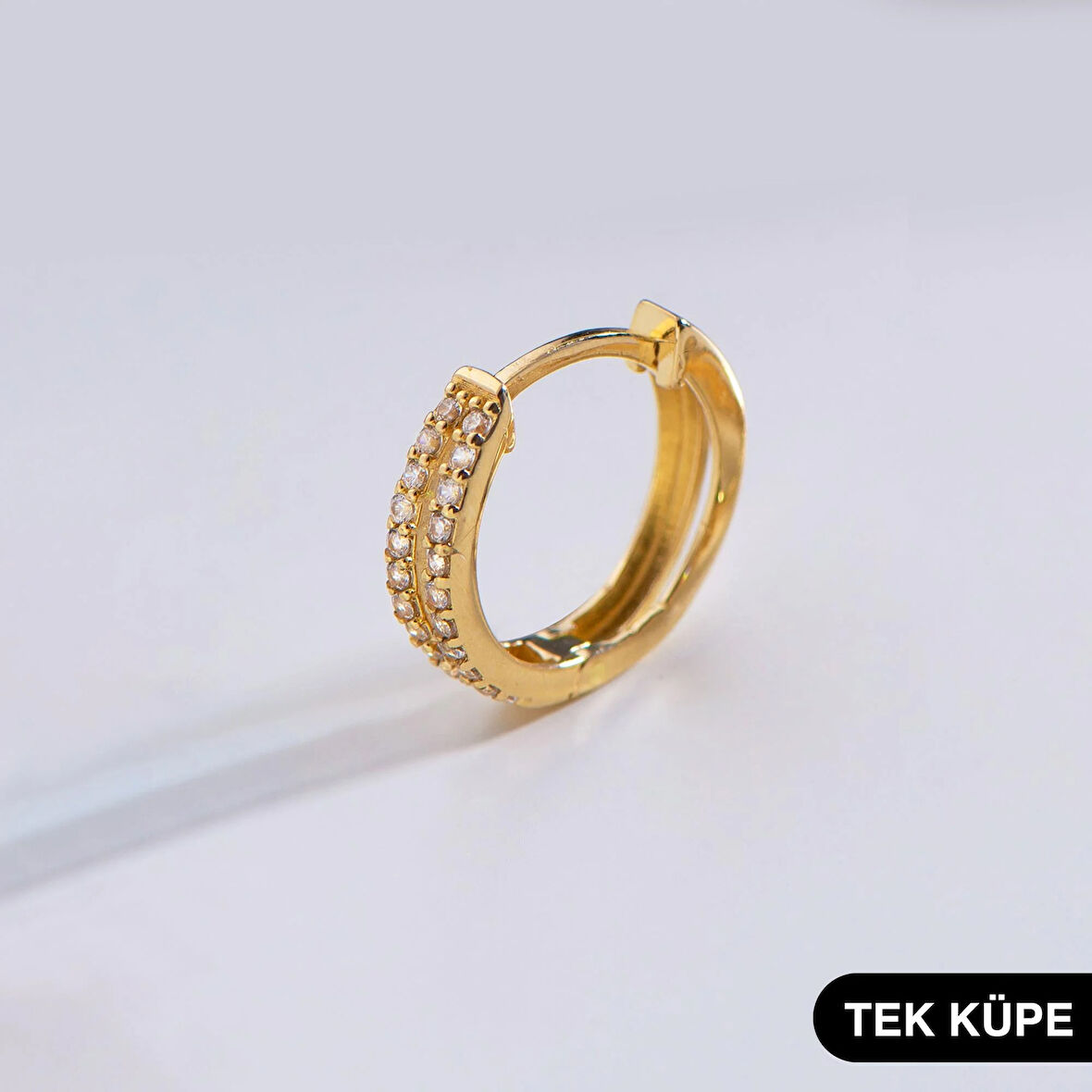 14 Ayar Taşlı Tek Halka Altın Küpe 0,91 gr