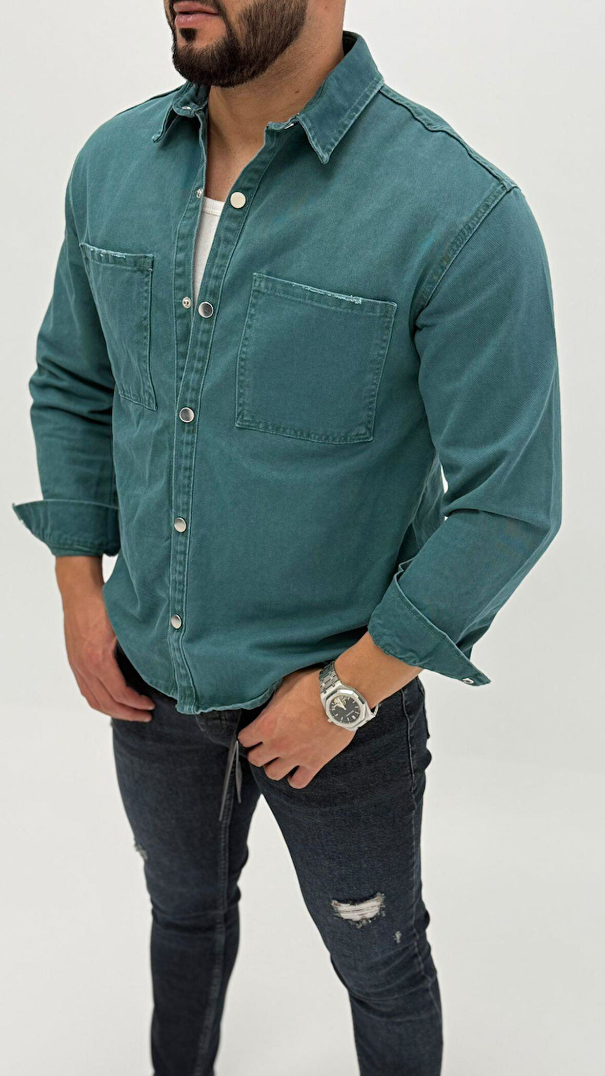 Jeremy Denim Classic Oversize Premium Kot Erkek Mavi Jean Gömlek