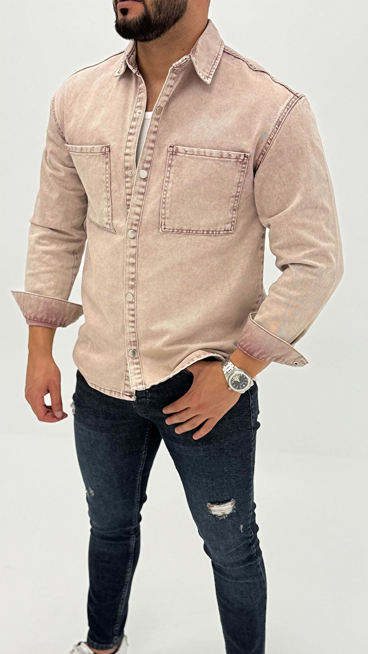 Jeremy Denim Classic Oversize Premium Kot Erkek Mavi Jean Gömlek