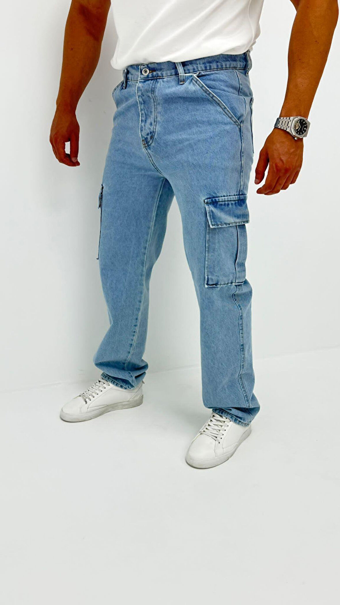 Martin Denim Premium Baggy Kargo Cep Mavi Kot Erkek Jean Pantolon